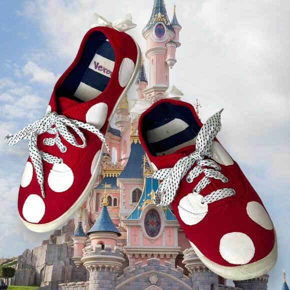 Custom Hand Crafted Minnie Mouse Polka-Dot Sneakers EUC - Picture 1 of 13